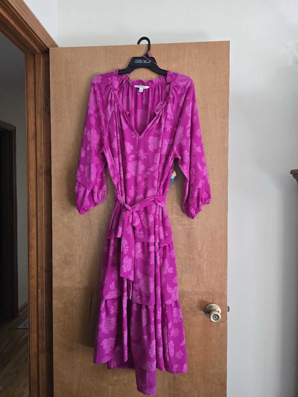 The Pioneer Woman Fuchsia Floral Tiered Maxi Dress with Tie Waist